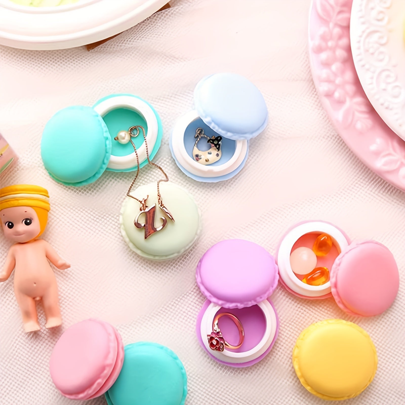 6pcs Macaroon Jewelry Boxes Mini Colorful Candy Box Organizer Case