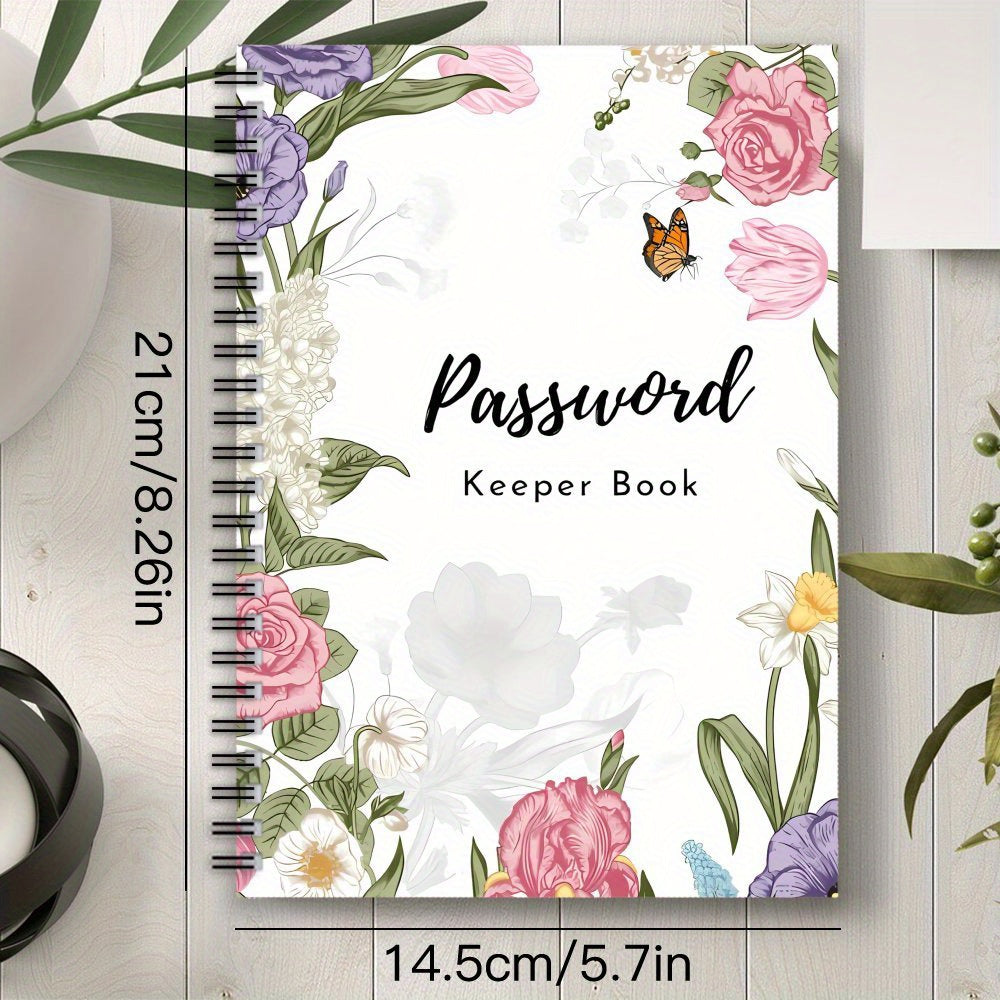 Pink Floral Spiral Password Notebook Logbook 1pc