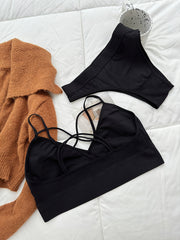 2Pc Lingerie Wireless B Criss Cross Cami Tops Bra Panty Set