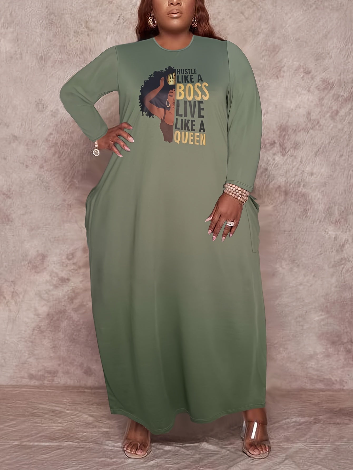 Cartoon Figure Print Long Sleeve Casual Dress