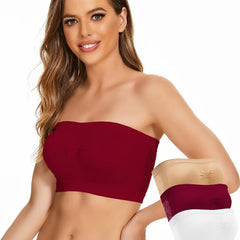 Women's Plus Size Tube Bra Set 3 Pack, Contrast Mesh Strapless Bandeau Bra Set