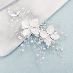 Flower Charm Hair Comb with Faux Pearl & Crystal - Wedding Headwear