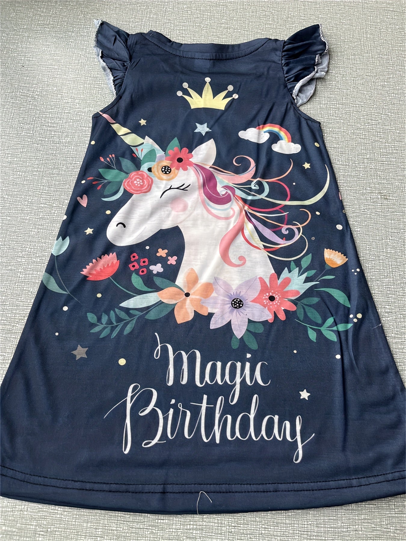 Girl's Pony One piece Dress Butterfly Sleeve Crew Neck Princess Dress Summer