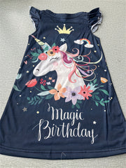 Girl's Pony One piece Dress Butterfly Sleeve Crew Neck Princess Dress Summer