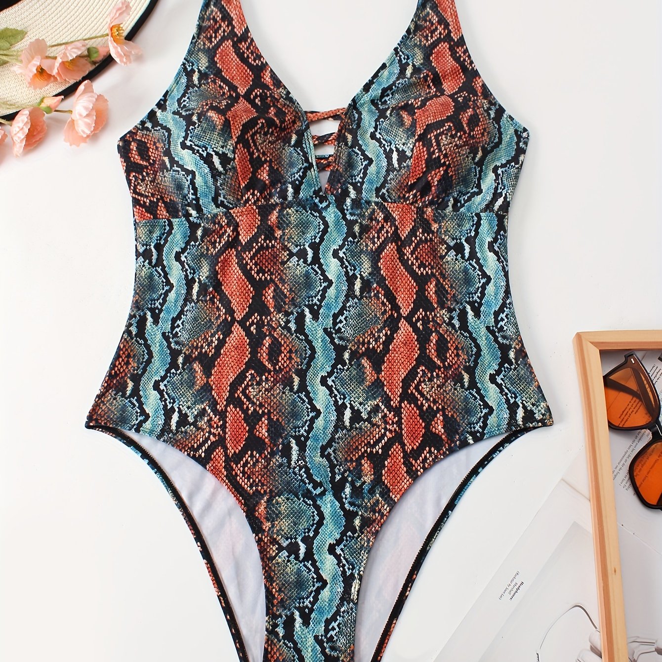 Sexy Swimsuit Women's Snake Print Cut Out One Piece