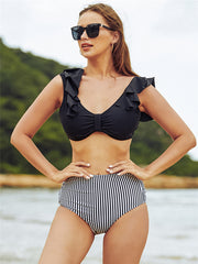 Women's Off Shoulder Two Piece Swimsuit High Waist Bodysuit Beach Bathing Suit