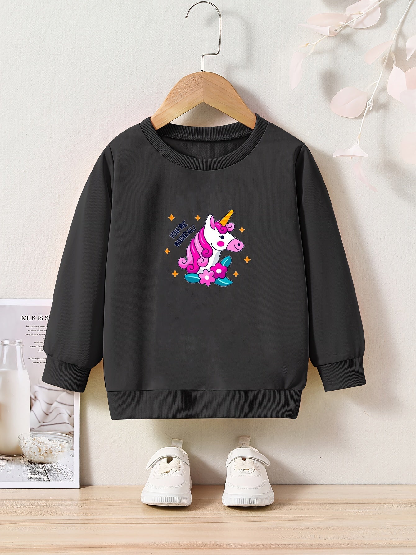 Unicorn Print Girls Crew Neck Sweatshirt Long Sleeve Kids Tops