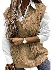V-Neck Knit Vest - Solid Jacquard Slim Fit