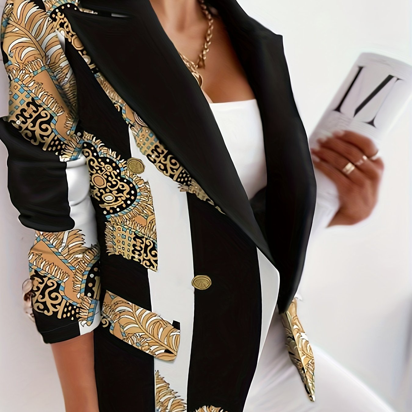 Colorblock Graphic Print Boho Blazer