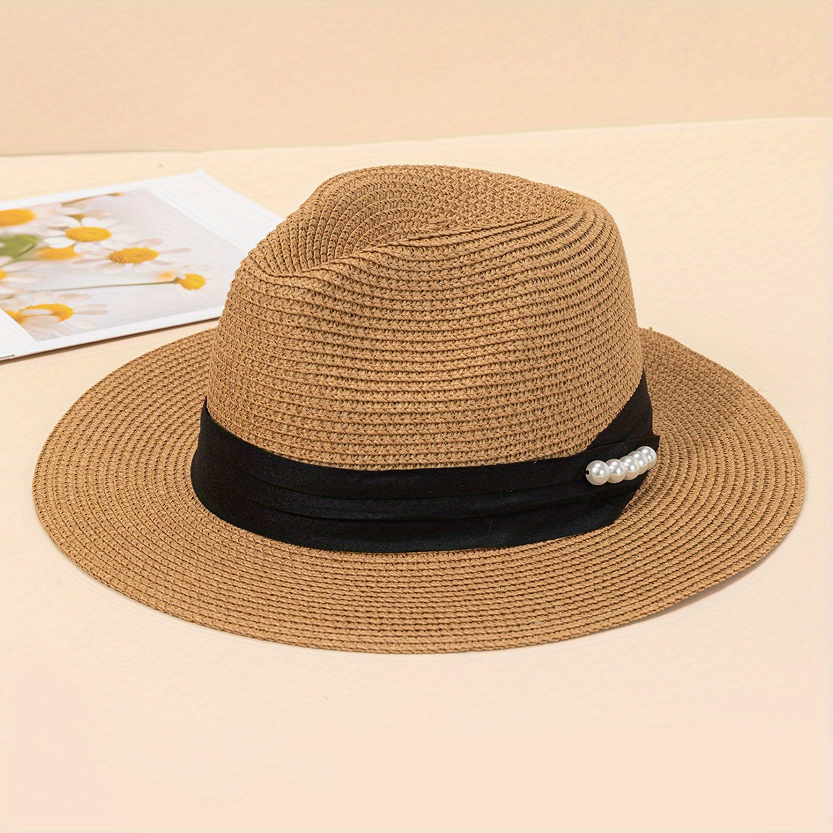 Summer Straw Hat Pearl Top Hat Sunshade Sunscreen Jazz Hat