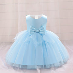Baby Girl Dress Mesh Bowknot Princess Sleeveless Multicolor Evening Dress