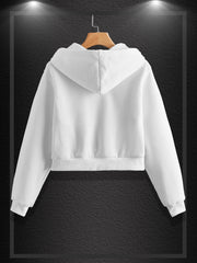 Women's Solid Zip Up Hoodie Drawstring Sweatshirt
