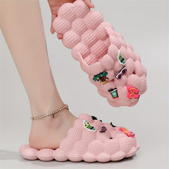 Women's Bubble Slides with Charms - Non Slip Indoor Bathroom Shoes