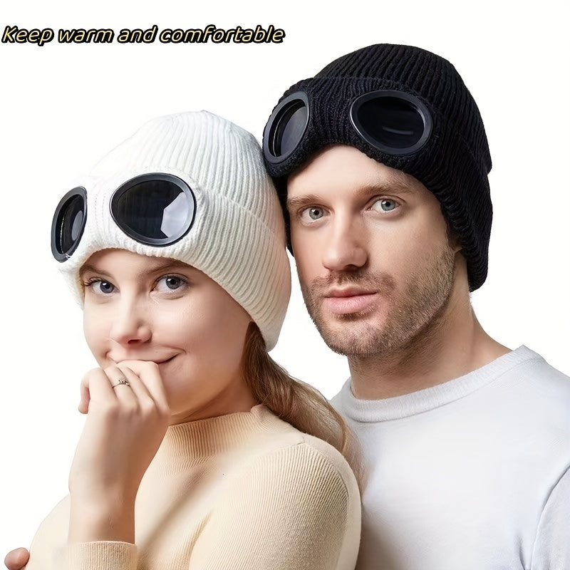 Winter Knitted Hat With Glasses Coldproof Ear Protection