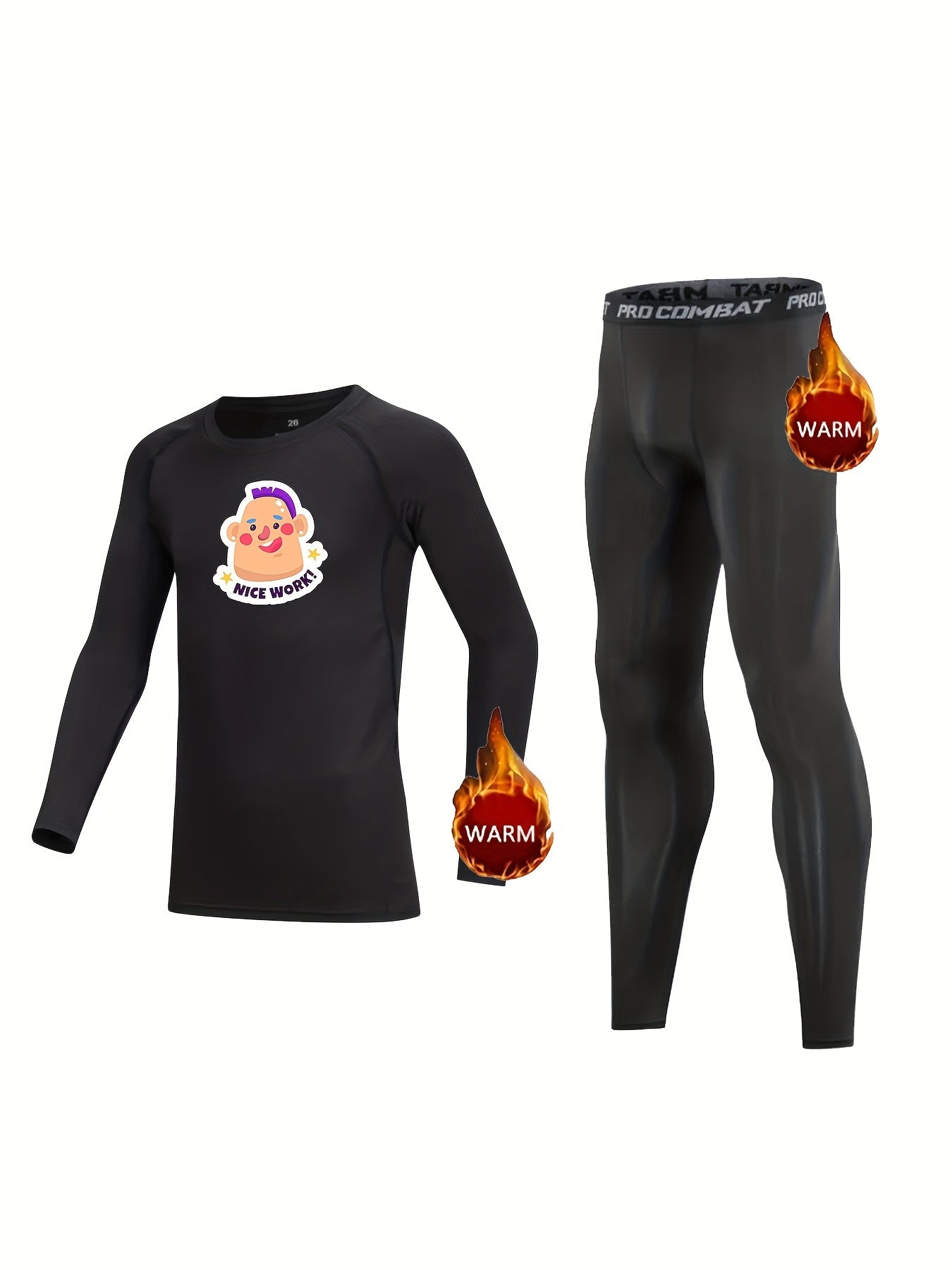 Kids Compression Fleece Sets-Letter Printed Elastic Waist Pants