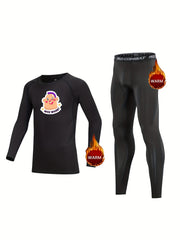 Kids Compression Fleece Sets-Letter Printed Elastic Waist Pants