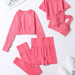 5-Piece Ribbed Seamless Crop Tank High Waist Yoga Leggings Set