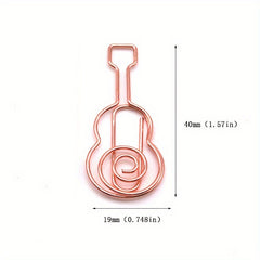 10pcs Guitar Shape Paper Clip Rose Golden Cartoon Metal Stationery Supplies