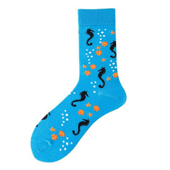 3 Pairs Men's Printed Mid Calf Socks, Breathable & Sweat Absorbent