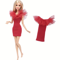 Pink and Red Doll Clothes Party Dress Fish Tail Skirt Butterfly Print Swimsuit
