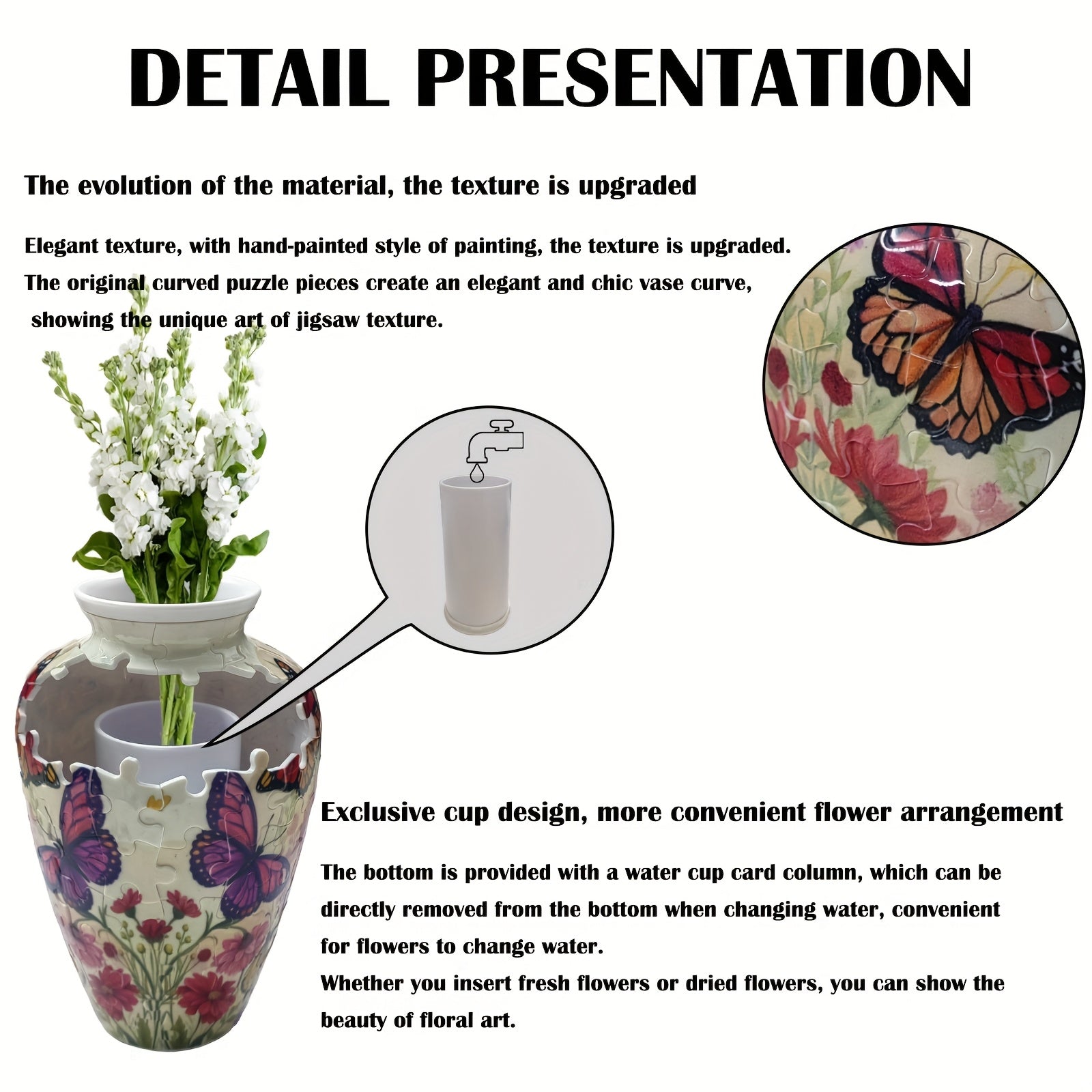 3D Puzzle Vase 120pcs Blocks Butterfly Flower Home/Office Decor Gift