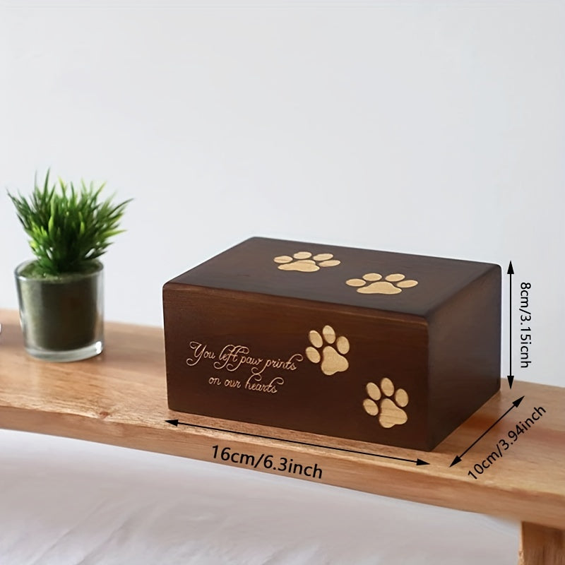 Wooden Pet Urn With Paw Pattern - Memorial Keepsake for Beloved Pet
