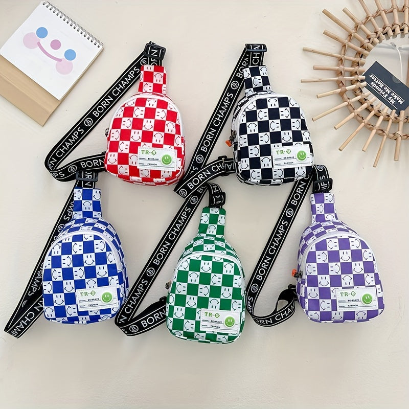 Boys Checkerboard Chest Bag Coin Purse Crossbody Strap