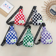 Boys Checkerboard Chest Bag Coin Purse Crossbody Strap