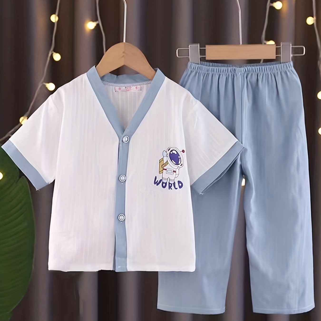 Boys Astronaut Pajama Set Short Sleeves & Bottoms Comfortable Cozy Loungewear