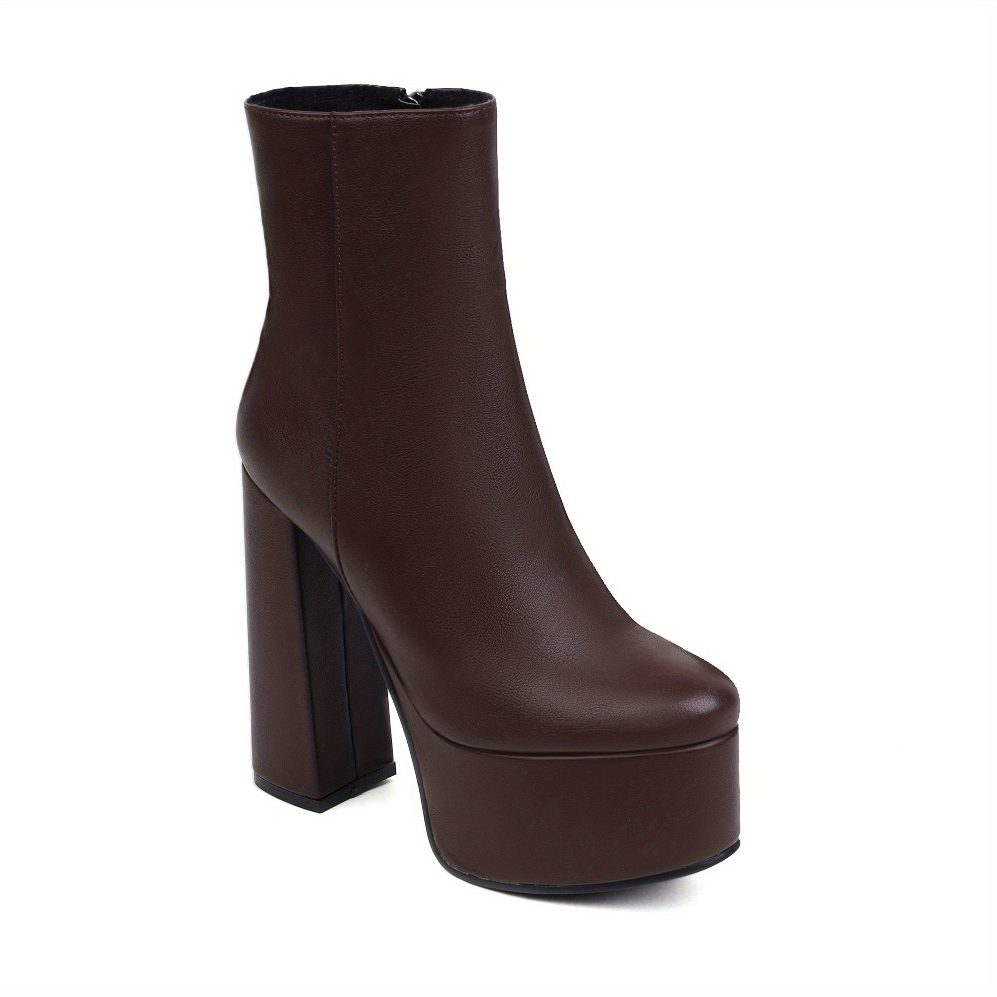 Women's Platform Block Heel Side Zipper Short Boots
