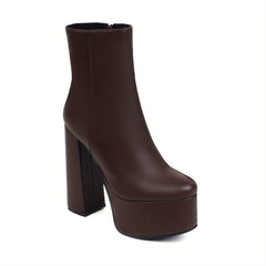 Women's Platform Block Heel Side Zipper Short Boots