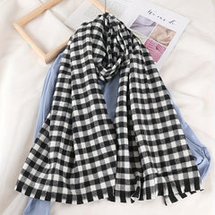 Vintage Plaid Print Scarf & Shawl Windproof Head Wrap Warm Scarves