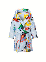 Boys Soft Flannel Hooded Bathrobe Kids Clothes Sleepwear