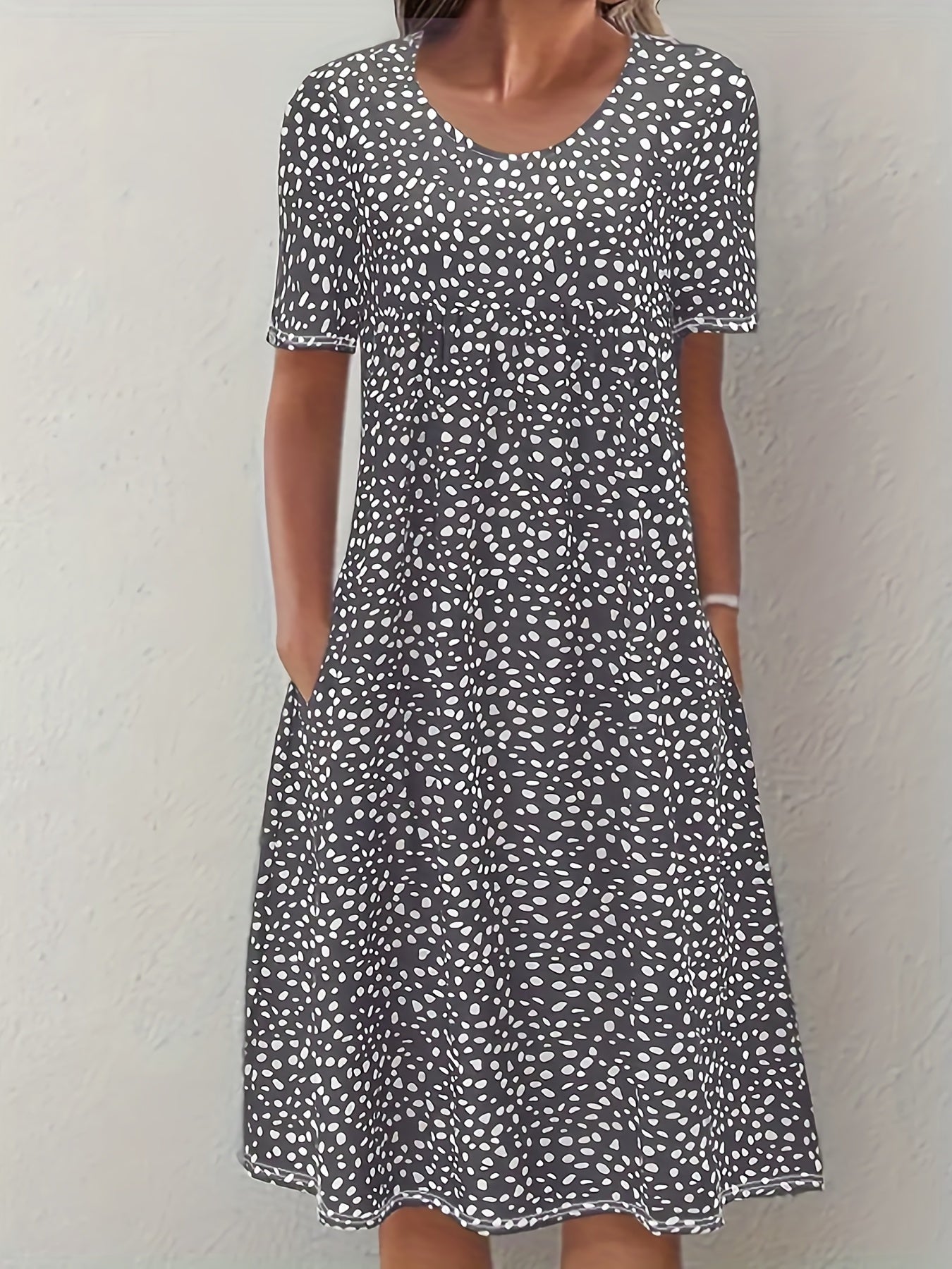 Boho Floral Print Dual Pockets Dress Short Sleeve Women's