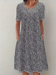 Boho Floral Print Dual Pockets Dress Short Sleeve Women's