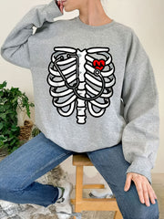 Skeleton Print Sweatshirt Crew Neck Casual Long Sleeve Sweatshirt