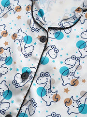 Boys Dino Print Pajamas Set Short Sleeves Bottoms Cozy Casual Homewear
