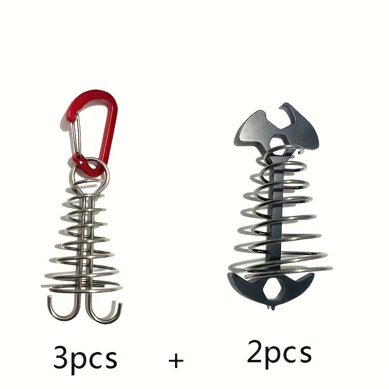 5pcs Stainless Steel Tent Fishbone Ground Nails with Bottle Opener Screwdriver