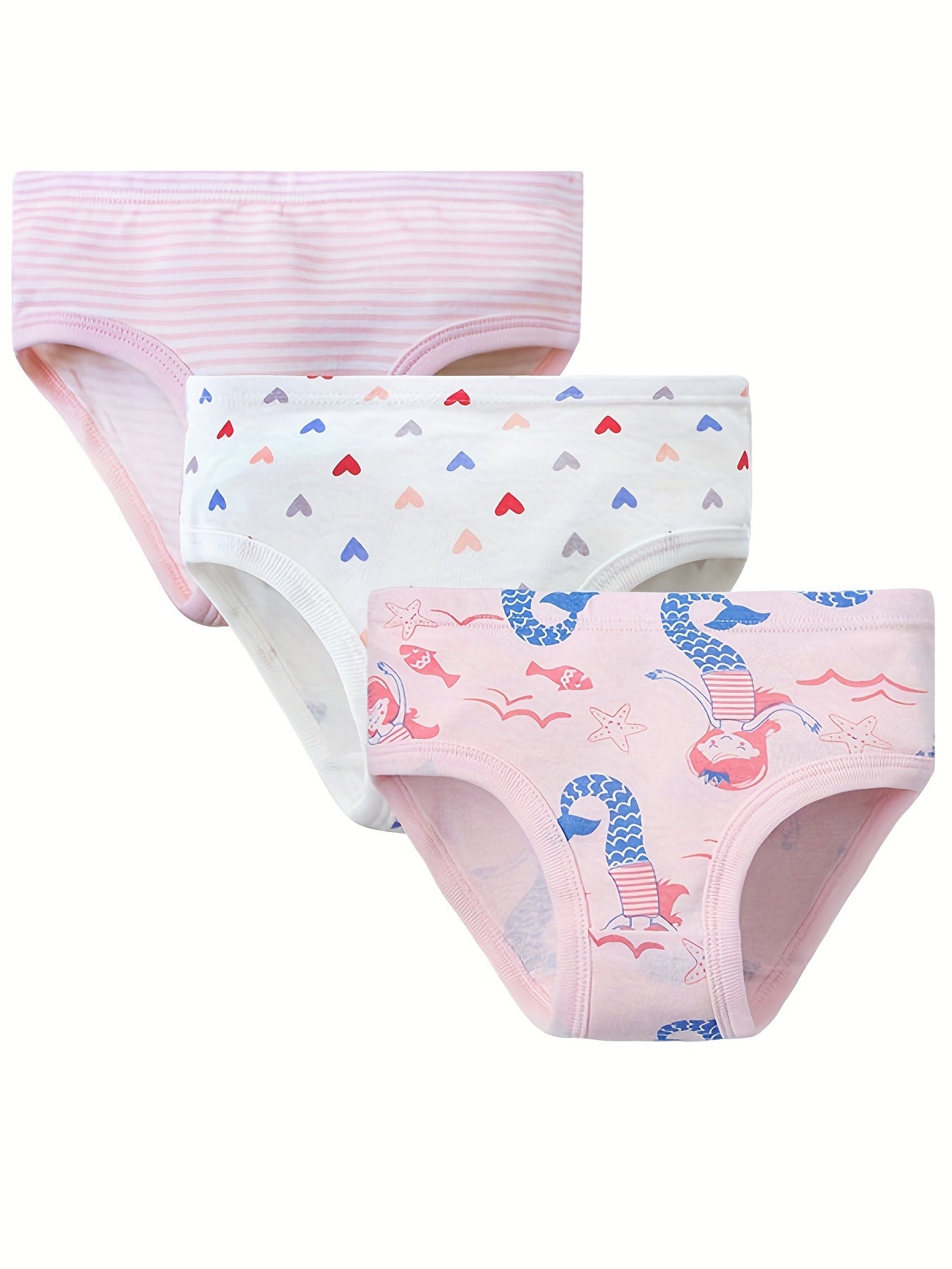 3pcs Girl's Triangle Panties Multiple Colors Elastic Waist Shorts