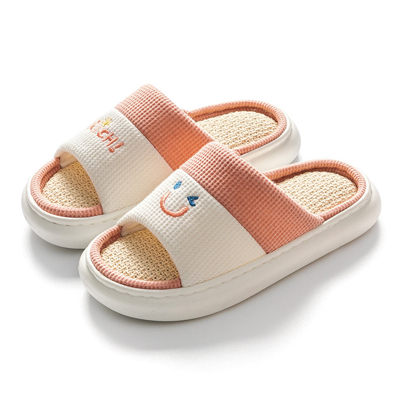 Linen Slides Slippers Casual Non-slip Home Shoes Open Toe Sandals