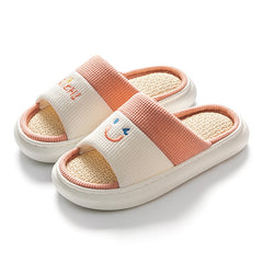 Linen Slides Slippers Casual Non-slip Home Shoes Open Toe Sandals
