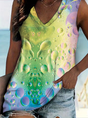 Colorful Bubble Print V Neck Plus Size Tank Top