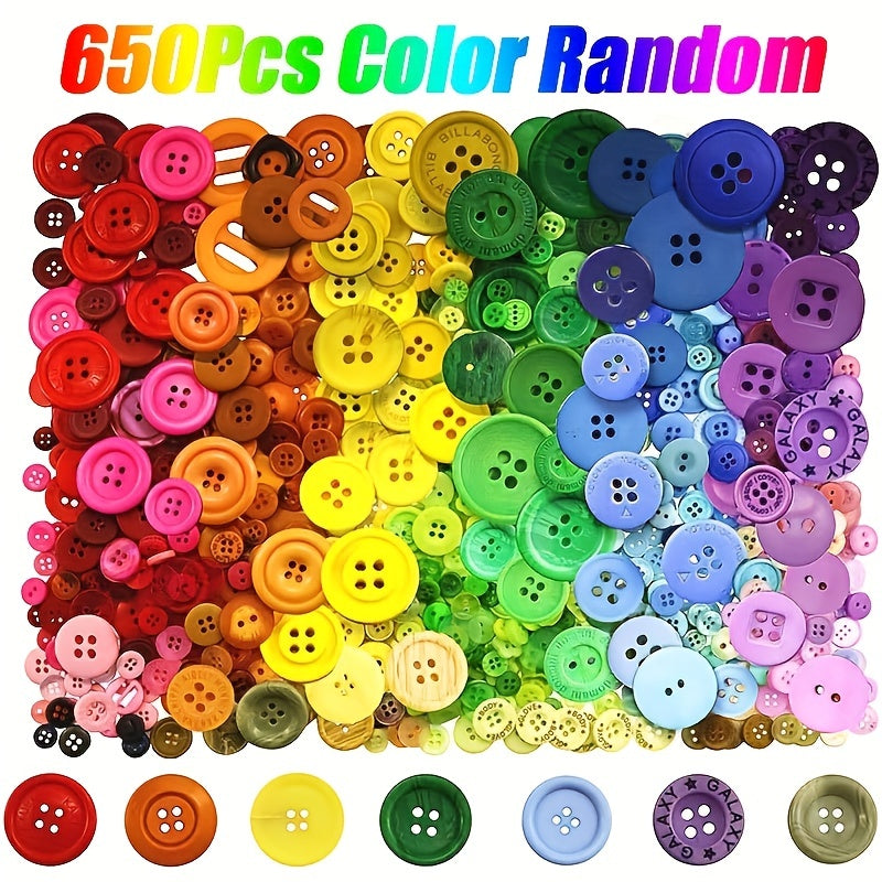 650pcs Mixed Buttons Assorted Sizes Round Resin Buttons DIY Crafts
