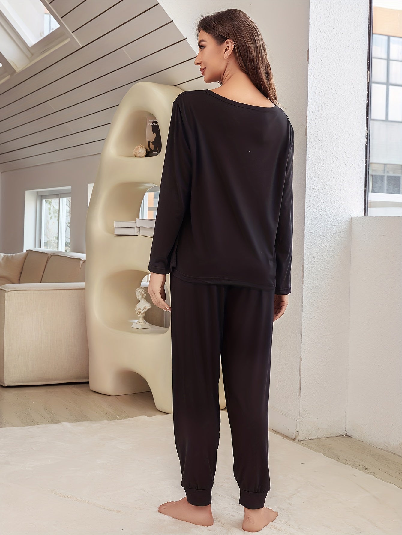 Letter Print Pajama Set Long Sleeve Top & Pants