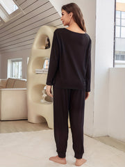 Letter Print Pajama Set Long Sleeve Top & Pants