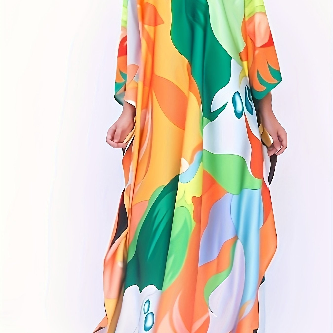 Modest Kaftan Dress Women's Plus Abstract Print Maxi Kaftan