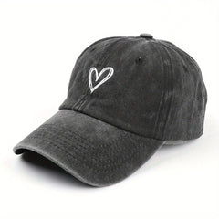 Distressed Vintage Baseball Cap Heart Printed Sun Hat