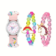 3pcs Girls Quartz Watch Bracelets Set Holiday Gift