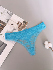 6pcs Floral Lace Mesh Thongs Stretch Panties Women's Lingerie