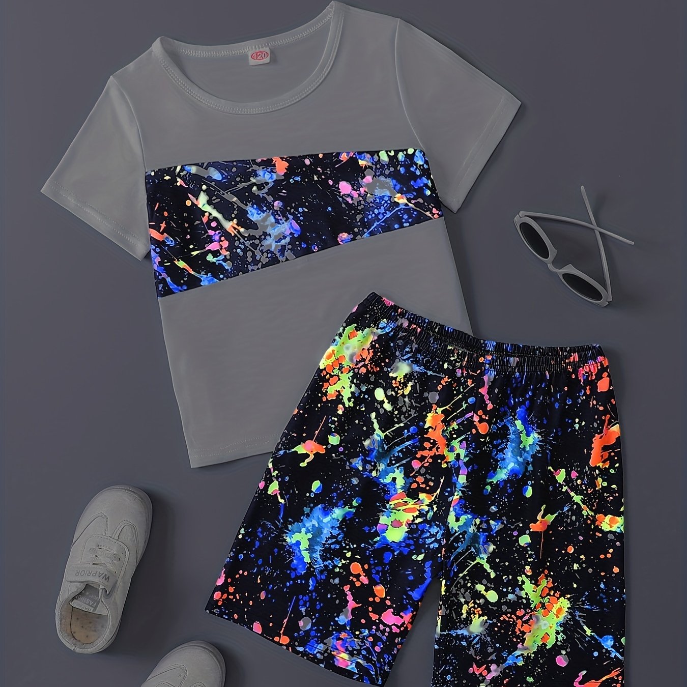 Boys Graffiti Print T-shirt & Shorts Set - Summer Casual